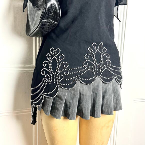 Metaphor Vintage Black Whimsygoth Glam Blouse with Decorated Bedazzled Hem - Picture 3 of 7